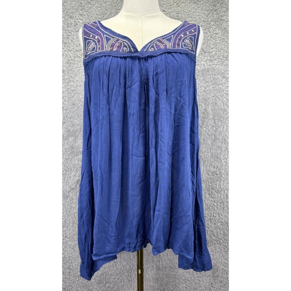 NWT Greater Good Womens 2XL Blue Sleeveless V Neck Top Boho Casual Relaxed